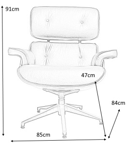 FOTEL OBROTOWY Z PODNÓŻKIEM LOUNGE Modesto Design MODESTO CZARNY / ORZECH skóra ekologiczna