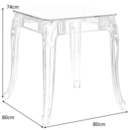 STÓŁ KWADRATOWY ZE SZKLANYM BLATEM Ghost 80x80cm Intesi TRANSPARENTNY PODSTAWA TWORZYWO PP