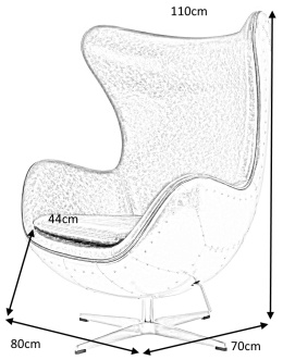 FOTEL OBROTOWY FUNKCJA BUJANIA EGG AVIATOR PU BRĄZOWY EKOSKÓRA King Home TYŁ FOTELA METALOWY