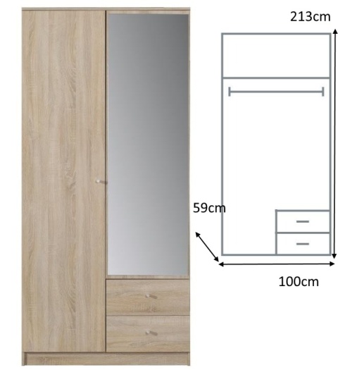 SZAFA DWUDRZWIOWA Z LUSTREM I SZUFLADAMI OPTIMO OP3 - Dąb Sonoma Meblar PŁYTA LAMINOWANA SZAFA DWUDRZWIOWA Z LUSTREM I SZUFLADAMI OPTIMO OP3 - Dąb Sonoma Meblar PŁYTA LAMINOWANA