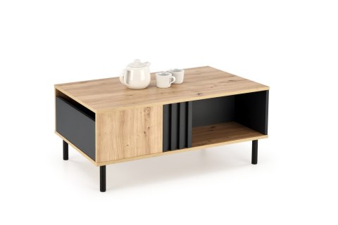 ŁAWA Z SZUFLADĄ I PÓŁKĄ PROSTOKĄTNA SONIA płyta laminowana DĄB ARTISAN / CZARNY STAL MALOWANA HALMAR 100x60 ŁAWA Z SZUFLADĄ I PÓŁKĄ PROSTOKĄTNA SONIA płyta laminowana DĄB ARTISAN / CZARNY STAL MALOWANA HALMAR 100x60