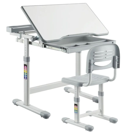 FunDesk Bellissima Grey - Regulowane biurko z krzesełkiem - Zestaw FunDesk Bellissima Grey - Regulowane biurko z krzesełkiem - Zestaw