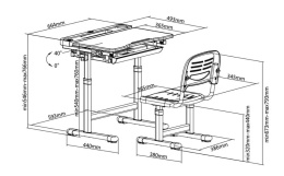 FunDesk Bellissima Grey - Regulowane biurko z krzesełkiem - Zestaw