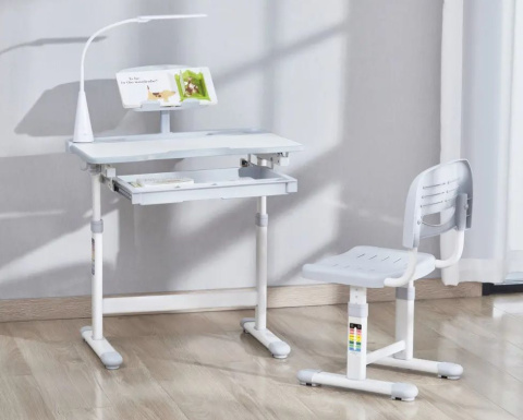 FunDesk Bellissima Grey - Regulowane biurko z krzesełkiem - Zestaw FunDesk Bellissima Grey - Regulowane biurko z krzesełkiem - Zestaw