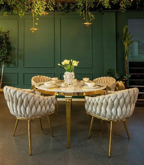 STÓŁ OKRĄGŁY MAISON 130 King Home BLAT KONGLOMERAT IMITACJA MARMURU PODSTAWA STAL ZŁOTA STÓŁ OKRĄGŁY MAISON 130 King Home BLAT KONGLOMERAT IMITACJA MARMURU PODSTAWA STAL ZŁOTA