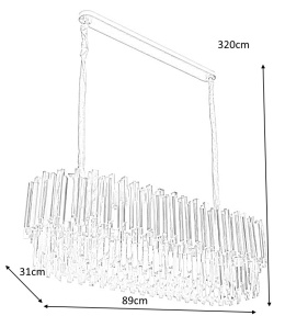 LAMPA WISZĄCA OWALNA SREBRNA IMPERIAL LONG SILVER 90 - stal szczotkowana kryształ 18 x E14KING HOME