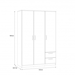 Meble Forte NIKO NIKS84-D30F Szafa ubraniowa 3-drzwiowa, Dąb Sonoma, 2 szuflady, 4 półki