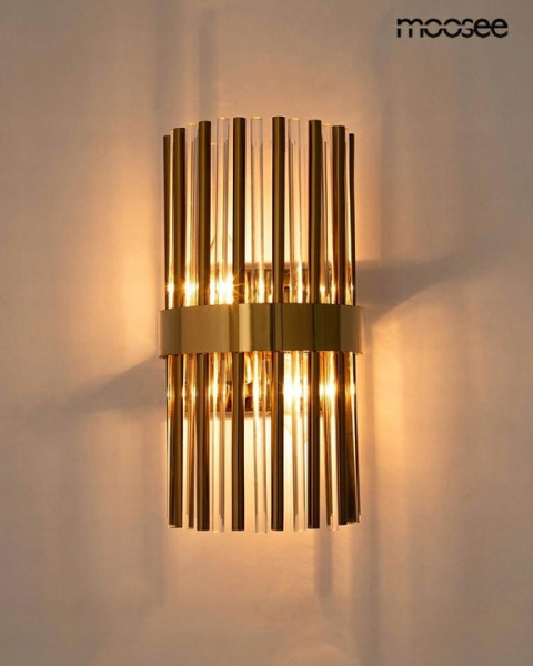 LAMPA ŚCIENNA KINKIET GARDA STAL ZŁOTA KLOSZE KRYSZTAŁOWE BEZBARWNE 2xE14 Moosee MOOSEE LAMPA ŚCIENNA KINKIET GARDA STAL ZŁOTA KLOSZE KRYSZTAŁOWE BEZBARWNE 2xE14 Moosee MOOSEE