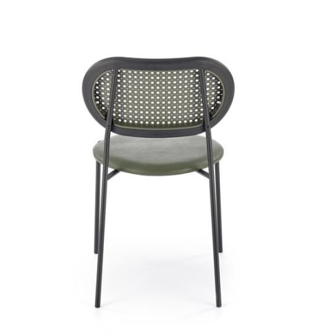 Halmar K524 krzesło zielony, materiał: eko skóra / rattan syntetyczny / polipropylen / stal malowana proszkowo Halmar K524 krzesło zielony, materiał: eko skóra / rattan syntetyczny / polipropylen / stal malowana proszkowo