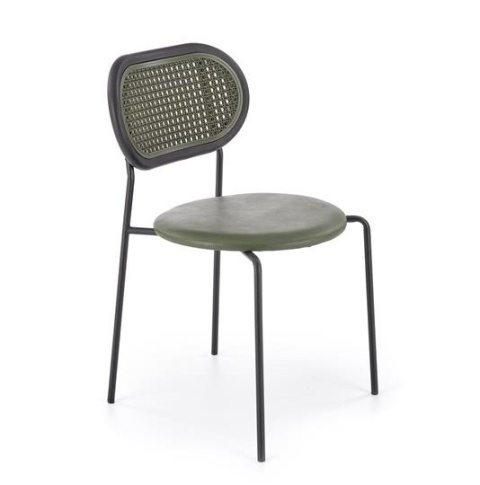 Halmar K524 krzesło zielony, materiał: eko skóra / rattan syntetyczny / polipropylen / stal malowana proszkowo Halmar K524 krzesło zielony, materiał: eko skóra / rattan syntetyczny / polipropylen / stal malowana proszkowo