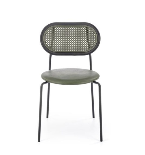 Halmar K524 krzesło zielony, materiał: eko skóra / rattan syntetyczny / polipropylen / stal malowana proszkowo Halmar K524 krzesło zielony, materiał: eko skóra / rattan syntetyczny / polipropylen / stal malowana proszkowo