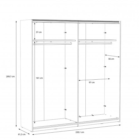 Meble Forte DREAMER RMRS324E1-N09 Szafa ubraniowa przesuwna Dąb szlachetny/Dąb Czarny Meble Forte DREAMER RMRS324E1-N09 Szafa ubraniowa przesuwna Dąb szlachetny/Dąb Czarny