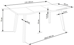 STÓŁ ROZKŁADANY DICKSON do jadalni 120-180/80 cm blat - DĄB NATURALNY nogi - CZARNE HALMAR prostokątny MDF okleinowany