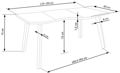 STÓŁ ROZKŁADANY DICKSON do jadalni 120-180/80 cm blat - DĄB NATURALNY nogi - CZARNE HALMAR prostokątny MDF okleinowany STÓŁ ROZKŁADANY DICKSON do jadalni 120-180/80 cm blat - DĄB NATURALNY nogi - CZARNE HALMAR prostokątny MDF okleinowany
