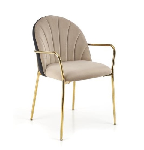 Halmar K500 krzesło beżowy / czarny, materiał: tkanina - velvet / stelaż złoty Halmar K500 krzesło beżowy / czarny, materiał: tkanina - velvet / stelaż złoty