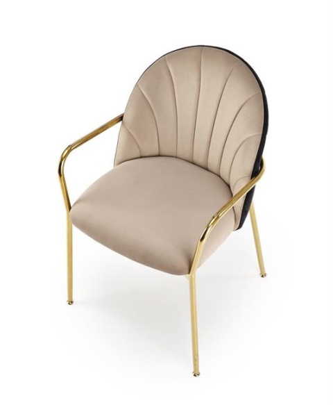 Halmar K500 krzesło beżowy / czarny, materiał: tkanina - velvet / stelaż złoty Halmar K500 krzesło beżowy / czarny, materiał: tkanina - velvet / stelaż złoty