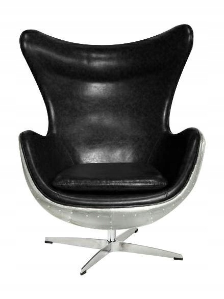 FOTEL OBROTOWY Z FUNKCJĄ BUJANIA EGG AVIATOR PU EKOSKÓRA CZARNY TYŁ FOTELA METALOWY King Home FOTEL OBROTOWY Z FUNKCJĄ BUJANIA EGG AVIATOR PU EKOSKÓRA CZARNY TYŁ FOTELA METALOWY King Home