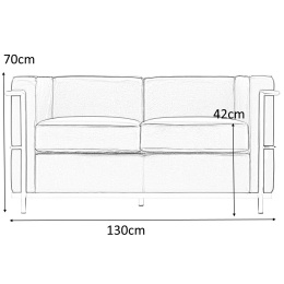 SOFA DWUOSOBOWA SOFT LC2 włoska skóra naturalna - CZARNA STAL POLEROWANA King Home