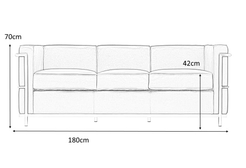 SOFA TRZYOSOBOWA SOFT LC2 włoska skóra naturalna - CZARNA STAL POLEROWANA King Home SOFA TRZYOSOBOWA SOFT LC2 włoska skóra naturalna - CZARNA STAL POLEROWANA King Home