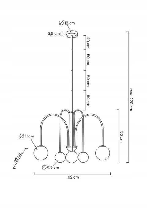 LAMPA WISZĄCA NERI Moosee MOOSEE ZŁOTA metalowa klosze SZKŁO MLECZNE w kształcie kuli 6xG9 LAMPA WISZĄCA NERI Moosee MOOSEE ZŁOTA metalowa klosze SZKŁO MLECZNE w kształcie kuli 6xG9