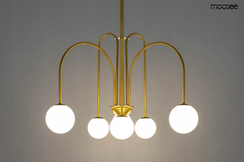 LAMPA WISZĄCA NERI Moosee MOOSEE ZŁOTA metalowa klosze SZKŁO MLECZNE w kształcie kuli 6xG9 LAMPA WISZĄCA NERI Moosee MOOSEE ZŁOTA metalowa klosze SZKŁO MLECZNE w kształcie kuli 6xG9