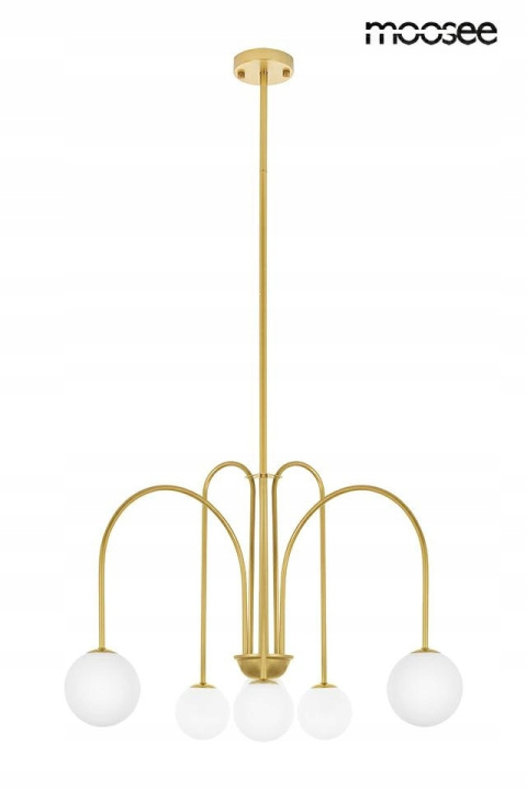LAMPA WISZĄCA NERI Moosee MOOSEE ZŁOTA metalowa klosze SZKŁO MLECZNE w kształcie kuli 6xG9 LAMPA WISZĄCA NERI Moosee MOOSEE ZŁOTA metalowa klosze SZKŁO MLECZNE w kształcie kuli 6xG9