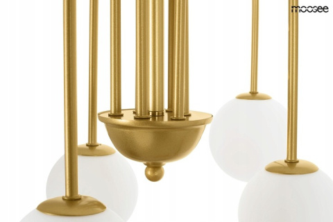 LAMPA WISZĄCA NERI Moosee MOOSEE ZŁOTA metalowa klosze SZKŁO MLECZNE w kształcie kuli 6xG9 LAMPA WISZĄCA NERI Moosee MOOSEE ZŁOTA metalowa klosze SZKŁO MLECZNE w kształcie kuli 6xG9