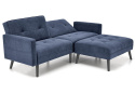 SOFA ROZKŁADANA KANAPA Z PODNÓŻKIEM CORNELIUS HALMAR z funkcją narożnika NIEBIESKA TKANINA LITE DREWNO SOFA ROZKŁADANA KANAPA Z PODNÓŻKIEM CORNELIUS HALMAR z funkcją narożnika NIEBIESKA TKANINA LITE DREWNO