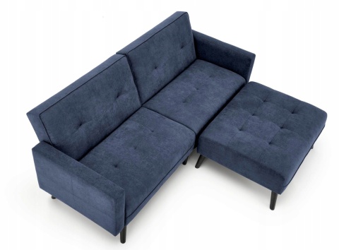 SOFA ROZKŁADANA KANAPA Z PODNÓŻKIEM CORNELIUS HALMAR z funkcją narożnika NIEBIESKA TKANINA LITE DREWNO SOFA ROZKŁADANA KANAPA Z PODNÓŻKIEM CORNELIUS HALMAR z funkcją narożnika NIEBIESKA TKANINA LITE DREWNO