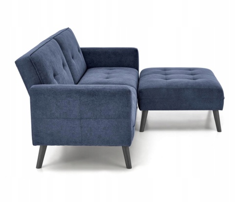 SOFA ROZKŁADANA KANAPA Z PODNÓŻKIEM CORNELIUS HALMAR z funkcją narożnika NIEBIESKA TKANINA LITE DREWNO SOFA ROZKŁADANA KANAPA Z PODNÓŻKIEM CORNELIUS HALMAR z funkcją narożnika NIEBIESKA TKANINA LITE DREWNO