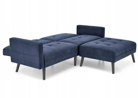 SOFA ROZKŁADANA KANAPA Z PODNÓŻKIEM CORNELIUS HALMAR z funkcją narożnika NIEBIESKA TKANINA LITE DREWNO SOFA ROZKŁADANA KANAPA Z PODNÓŻKIEM CORNELIUS HALMAR z funkcją narożnika NIEBIESKA TKANINA LITE DREWNO