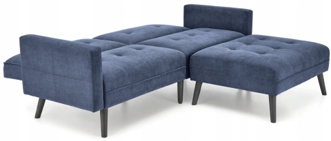 SOFA ROZKŁADANA KANAPA Z PODNÓŻKIEM CORNELIUS HALMAR z funkcją narożnika NIEBIESKA TKANINA LITE DREWNO SOFA ROZKŁADANA KANAPA Z PODNÓŻKIEM CORNELIUS HALMAR z funkcją narożnika NIEBIESKA TKANINA LITE DREWNO