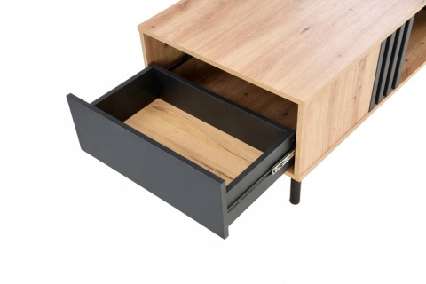 ŁAWA Z SZUFLADĄ I PÓŁKĄ PROSTOKĄTNA SONIA płyta laminowana DĄB ARTISAN / CZARNY STAL MALOWANA HALMAR 100x60 ŁAWA Z SZUFLADĄ I PÓŁKĄ PROSTOKĄTNA SONIA płyta laminowana DĄB ARTISAN / CZARNY STAL MALOWANA HALMAR 100x60