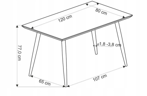 STÓŁ PROSTOKĄTNY BERTO 120x80 blat MDF okleinowany - NATURALNY, nogi stal malowana - CZARNE HALMAR STÓŁ PROSTOKĄTNY BERTO 120x80 blat MDF okleinowany - NATURALNY, nogi stal malowana - CZARNE HALMAR