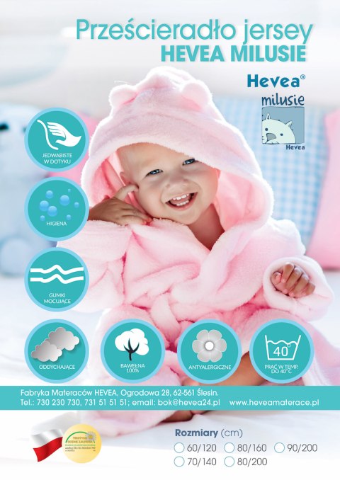 Prześcieradło Hevea Milusie Jersey 100% bawełna 200x80 (biały) Prześcieradło Hevea Milusie Jersey 100% bawełna 200x80 (biały)