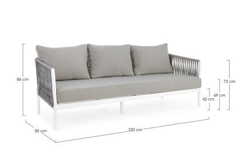 Bizzotto BIZZOTTO sofa 3-osobowa ogrodowa FLORENCIA biała / szara Bizzotto BIZZOTTO sofa 3-osobowa ogrodowa FLORENCIA biała / szara