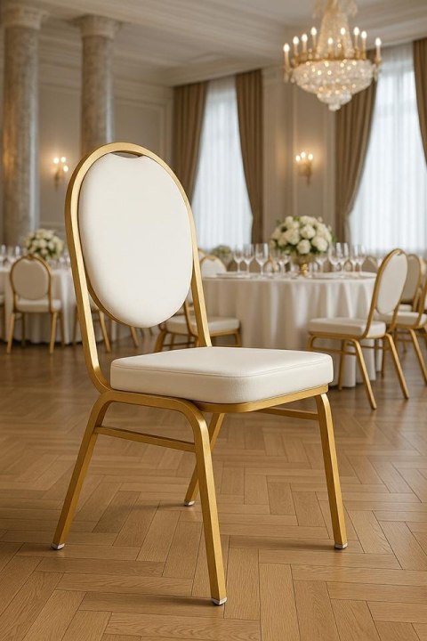 King Home Krzesło bankietowe /konferencyjne HESTIA białe / złote King Home Krzesło bankietowe /konferencyjne HESTIA białe / złote