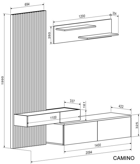 CAMINO zestaw, kolor: dąb artisan - czarny CAMINO zestaw, kolor: dąb artisan - czarny
