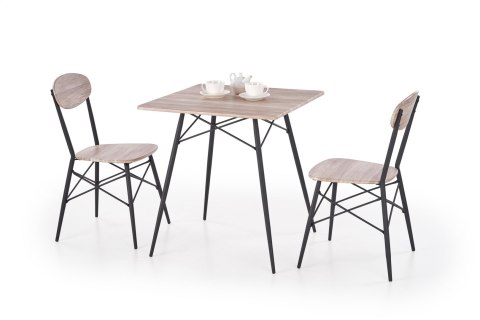 STÓŁ + 2 KRZESŁA ZESTAW KABIR HALMAR MDF laminowany DĄB SAN REMO / NOGI CZARNE stal malowana proszkowo STÓŁ + 2 KRZESŁA ZESTAW KABIR HALMAR MDF laminowany DĄB SAN REMO / NOGI CZARNE stal malowana proszkowo