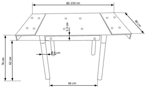 STÓŁ ROZKŁADANY KENT CZARNY 80-130x80 blat SZKŁO stelaż STAL malowana Halmar STÓŁ ROZKŁADANY KENT CZARNY 80-130x80 blat SZKŁO stelaż STAL malowana Halmar