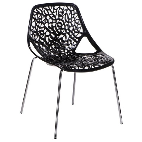 D2.DESIGN Krzesło Cepelia czarne siedzisko tworzywo wzór przypomina winorośl podstawa stal chromowana można sztaplować D2.DESIGN Krzesło Cepelia czarne siedzisko tworzywo wzór przypomina winorośl podstawa stal chromowana można sztaplować