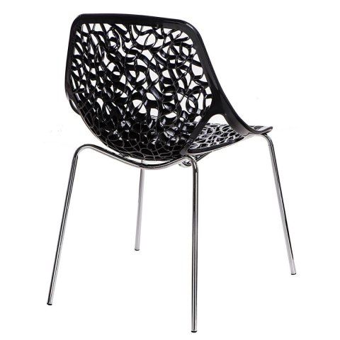 D2.DESIGN Krzesło Cepelia czarne siedzisko tworzywo wzór przypomina winorośl podstawa stal chromowana można sztaplować D2.DESIGN Krzesło Cepelia czarne siedzisko tworzywo wzór przypomina winorośl podstawa stal chromowana można sztaplować