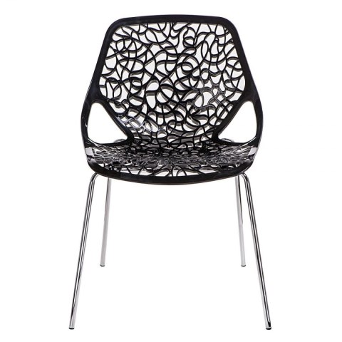 D2.DESIGN Krzesło Cepelia czarne siedzisko tworzywo wzór przypomina winorośl podstawa stal chromowana można sztaplować D2.DESIGN Krzesło Cepelia czarne siedzisko tworzywo wzór przypomina winorośl podstawa stal chromowana można sztaplować