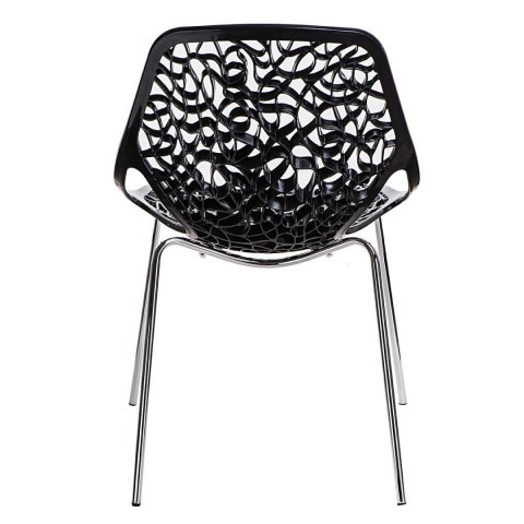 D2.DESIGN Krzesło Cepelia czarne siedzisko tworzywo wzór przypomina winorośl podstawa stal chromowana można sztaplować D2.DESIGN Krzesło Cepelia czarne siedzisko tworzywo wzór przypomina winorośl podstawa stal chromowana można sztaplować