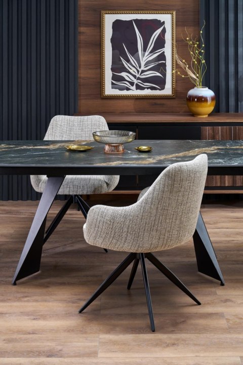 ARMANI stół rozkładany, blat - czarny marmur, noga - czarny