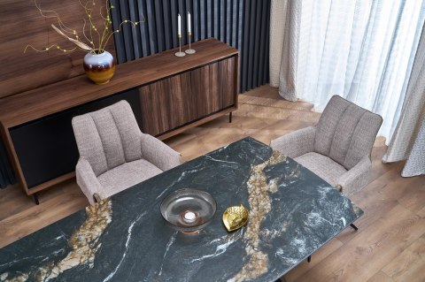 ARMANI stół rozkładany, blat - czarny marmur, noga - czarny