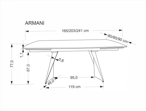ARMANI stół rozkładany, blat - czarny marmur, noga - czarny