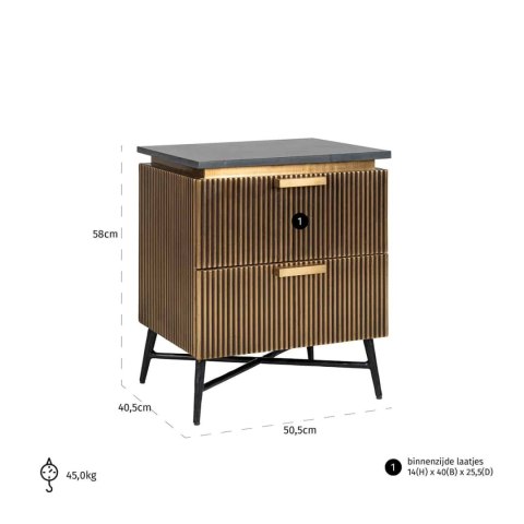 Richmond Interiors RICHMOND szafka nocna IRONVILLE - marmur, metal, MDF, sklejka brzozowa