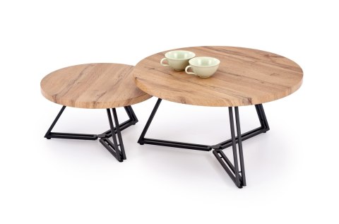 ANGER zestaw 2 ław, blat - dąb złoty, nogi - czarne