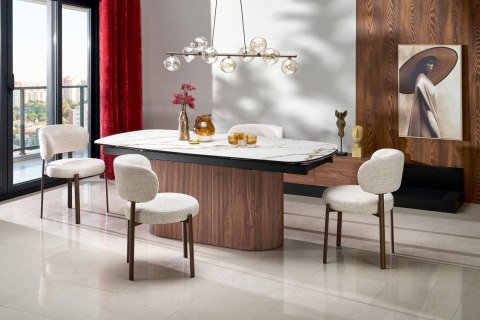 FLAVOR stół rozkładany biały marmur / orzechowy